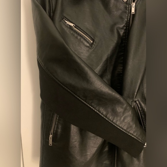 Black Leather Moto Jacket with Mixed Media Sleeves - Picture 5 of 5